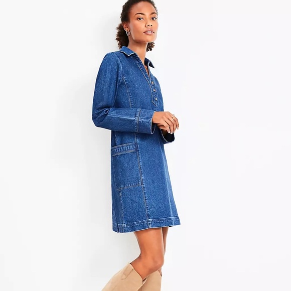 LOFT Denim Pocket Shift Dress Women’s Size XL Boho Western Rodeo Festival Cotton - Picture 11 of 11